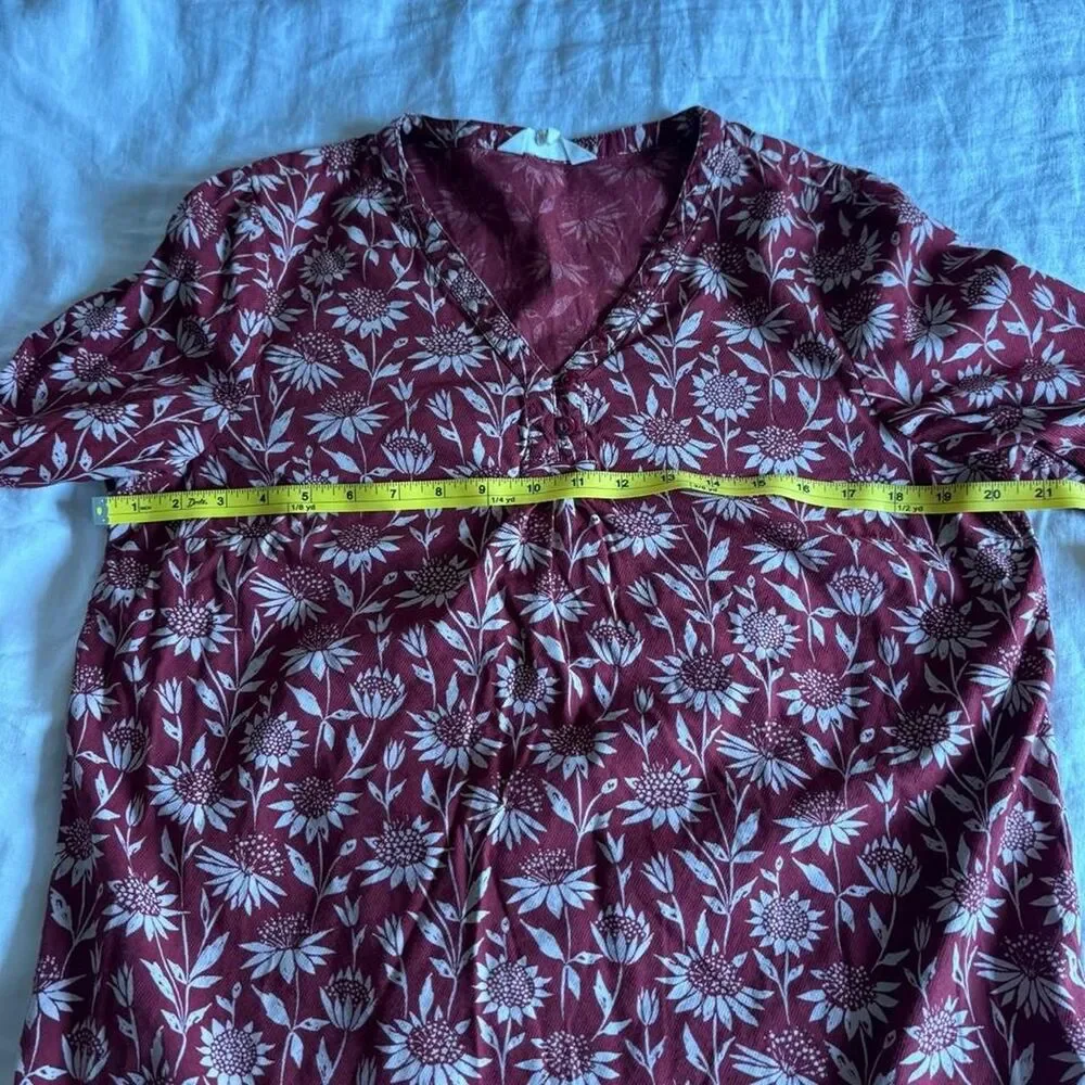 Seasalt Cornwall Burgundy Long Sleeve Blouse Sunflower Print Size 10 - Picture 7 of 8